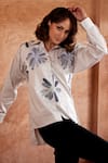 Palak Khandelwal_Grey Cotton Embroidered Resham Shirt Collar Floral Patch _Online_at_Aza_Fashions