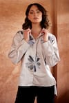 Buy_Palak Khandelwal_Grey Cotton Embroidered Resham Shirt Collar Floral Patch _Online_at_Aza_Fashions