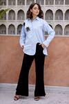 Buy_Palak Khandelwal_Blue Cotton Pearls, Sequins Shawl Neck And Embroidered Shirt _at_Aza_Fashions