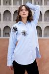 Palak Khandelwal_Blue Cotton Pearls, Sequins Shawl Neck And Embroidered Shirt _Online_at_Aza_Fashions