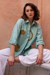Buy_Palak Khandelwal_Green Cotton Sequins Shawl Neck Embroidered Shirt _Online_at_Aza_Fashions