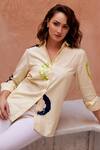 Buy_Palak Khandelwal_Yellow Cotton Sequins Shawl Neck Abstract Embroidered Shirt _Online_at_Aza_Fashions