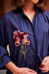 Buy_Palak Khandelwal_Blue Cotton Embroidery Shawl Neck Thread Floral Patch Shirt _Online_at_Aza_Fashions
