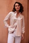 Buy_Palak Khandelwal_White Cotton Sequins, Pearls Collared Embroidered Shirt _at_Aza_Fashions