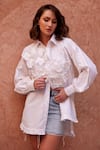 Palak Khandelwal_White Cotton Embroidered Floral Shirt Collar Patchwork _Online_at_Aza_Fashions