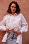 Palak Khandelwal_White Cotton Embroidered Floral Shirt Collar Patchwork _at_Aza_Fashions