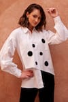 Palak Khandelwal_White Cotton Embroidered Shirt Collar Polka Dot Patchwork _Online_at_Aza_Fashions