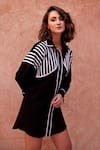 Palak Khandelwal_Black Linen Cotton Shirt Collar Stripe _Online_at_Aza_Fashions