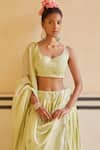 PUNIT BALANA_Green Chanderi Silk Embroidery Floral V Neck Lehenga Set_Online_at_Aza_Fashions