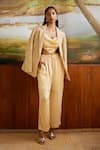 Buy_PUNIT BALANA_Gold Satin Silk Embroidery Resham Jacket Notched Lapel Collar Pant Set _at_Aza_Fashions