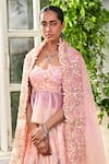 Moledro_Yellow Organza, Brocade Sequins, Beads, Embroidered Lehenga Peplum Blouse Set _Online_at_Aza_Fashions
