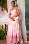 Buy_Moledro_Yellow Organza, Brocade Sequins, Beads, Embroidered Lehenga Peplum Blouse Set _Online_at_Aza_Fashions