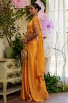 Buy_Moledro_Orange Saree And Blouse Modal Silk Satin Embroidered Azara Pre-draped With _Online_at_Aza_Fashions