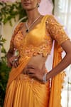 Moledro_Orange Saree And Blouse Modal Silk Satin Embroidered Azara Pre-draped With _at_Aza_Fashions