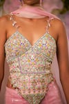 Moledro_Pink Organza Sequins, Mirrors, Beads V-neck Luna Embroidered Blouse Sharara Set _at_Aza_Fashions