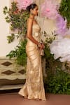 Moledro_Gold Organza Embroidered Patch Work One Maya Pre-draped Saree And Blouse Set _Online_at_Aza_Fashions