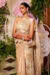 Moledro_Gold Organza Embroidered Patch Work One Maya Pre-draped Saree And Blouse Set _at_Aza_Fashions