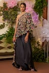 Buy_Moledro_Black Organza Embroidered Sequin Kaftan One Shoulder Naia Floral Pant Set_at_Aza_Fashions