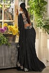 Moledro_Black Blouse Nylon Organza Embroidered Floral Rayna Pre-draped Saree And Set _Online_at_Aza_Fashions