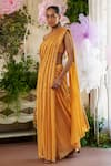 Moledro_Orange Saree Sequinned Fabric Embroidered Rayna Pre-draped And Blouse Set _Online_at_Aza_Fashions