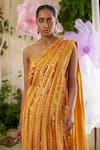 Moledro_Orange Saree Sequinned Fabric Embroidered Rayna Pre-draped And Blouse Set _at_Aza_Fashions