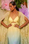 Moledro_Yellow Kaftan Nylon Organza Embroidered Sequin Zinnia Floral And Dress Set _at_Aza_Fashions