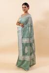 Buy_TaBa Kashi By Artika Shah_Green Chiffon Thread Embroidered Saree With Running Blouse _Online_at_Aza_Fashions