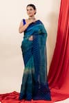 TaBa Kashi By Artika Shah_Blue Kota Floral Embroidered Saree With Running Blouse  _Online_at_Aza_Fashions