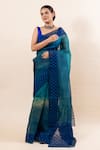 Shop_TaBa Kashi By Artika Shah_Blue Kota Floral Embroidered Saree With Running Blouse  _Online_at_Aza_Fashions