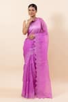 Buy_TaBa Kashi By Artika Shah_Purple Kora Scalloped Saree With Running Blouse _at_Aza_Fashions