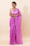 TaBa Kashi By Artika Shah_Purple Kora Scalloped Saree With Running Blouse _Online_at_Aza_Fashions