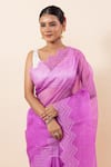 Buy_TaBa Kashi By Artika Shah_Purple Kora Scalloped Saree With Running Blouse _Online_at_Aza_Fashions