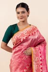 Shop_TaBa Kashi By Artika Shah_Pink Katan Silk Handloom Shikargah Ambose Saree With Running Blouse _Online_at_Aza_Fashions
