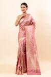TaBa Kashi By Artika Shah_Pink Katan Silk Handloom Bird Jaal Pattern Saree With Running Blouse _Online_at_Aza_Fashions