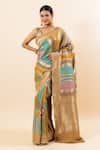 Buy_TaBa Kashi By Artika Shah_Beige Tussar Silk Striped Pattern Saree With Running Blouse  _at_Aza_Fashions