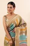 Buy_TaBa Kashi By Artika Shah_Beige Tussar Silk Striped Pattern Saree With Running Blouse  _Online_at_Aza_Fashions