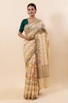 Buy_TaBa Kashi By Artika Shah_Beige Chiniya Silk Printed Bird Botanical Saree With Running Blouse  _at_Aza_Fashions