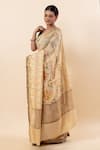 TaBa Kashi By Artika Shah_Beige Chiniya Silk Printed Bird Botanical Saree With Running Blouse  _Online_at_Aza_Fashions