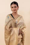 Buy_TaBa Kashi By Artika Shah_Beige Chiniya Silk Printed Bird Botanical Saree With Running Blouse  _Online_at_Aza_Fashions