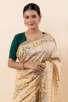 Shop_TaBa Kashi By Artika Shah_Beige Chiniya Silk Printed Bird Botanical Saree With Running Blouse  _Online_at_Aza_Fashions