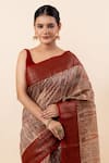 TaBa Kashi By Artika Shah_Beige Chanderi Digital Print Kashmiri Block Saree With Running Blouse  _Online_at_Aza_Fashions