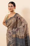 TaBa Kashi By Artika Shah_Grey Tussar Digital Print Leaf Saree With Running Blouse  _Online_at_Aza_Fashions