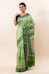 Buy_TaBa Kashi By Artika Shah_Green Chanderi Silk Digital Print Madhubani Saree With Running Blouse  _at_Aza_Fashions