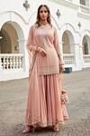 Buy_Amitabh Malhotra_Peach Georgette And Soft Net Geometric Jaal Tunic Sharara Set  _at_Aza_Fashions
