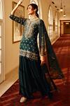 Buy_Amitabh Malhotra_Green Georgette And Soft Net Embroidery Floral Tunic Sharara Set  _at_Aza_Fashions