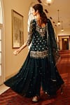Amitabh Malhotra_Green Georgette And Soft Net Embroidery Floral Tunic Sharara Set  _Online_at_Aza_Fashions
