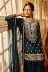Shop_Amitabh Malhotra_Green Georgette And Soft Net Embroidery Floral Tunic Sharara Set  _at_Aza_Fashions