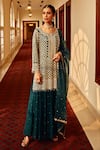 Buy_Amitabh Malhotra_Green Georgette And Organza Floral Art Work Tunic Sharara Set  _at_Aza_Fashions