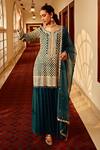 Buy_Amitabh Malhotra_Green Georgette And Organza Floral Art Work Tunic Sharara Set  _Online_at_Aza_Fashions