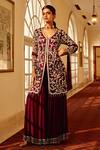 Buy_Amitabh Malhotra_Wine Georgette And Soft Net Embroidery Floral Flower Tunic Sharara Set  _at_Aza_Fashions